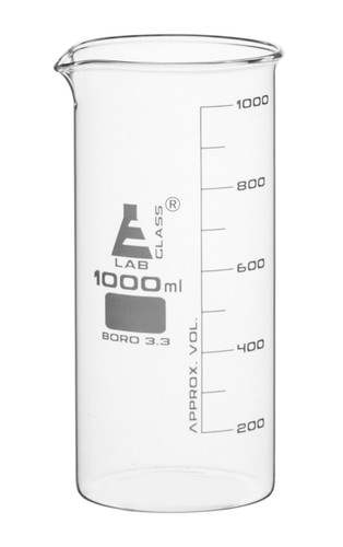 Beaker, 1000 ml, Tall Form with Spout, White, 100 ml Graduations, 3.3 Borosilicate Glass