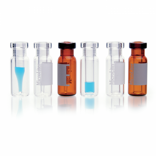 Wheaton® MicroLiter® Borosilicate Glass Vials, 12 x 32, 11mm Crimp Top with Step and Insert, Clear, Conical Pulled-Point with Patch, 350 ul, Pack/100