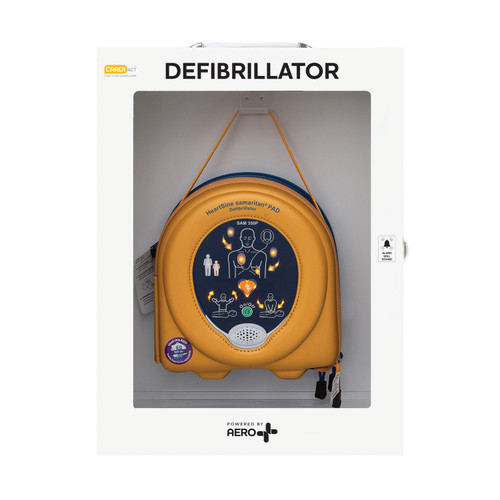First Aid Cabinet with Alarm, HeartSine® PAD 350P AED Defibrillator Package
