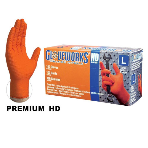 Orange Nitrile Gloves, Heavy Duty, Textured, Powder Free, case/1000