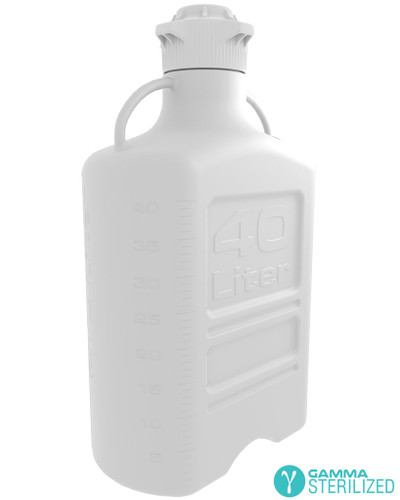 EZBio® Single-Use Carboy Sterile, 40 Liter Polypropylene with 120mm VersaCap®, Rectangular with Handles, each