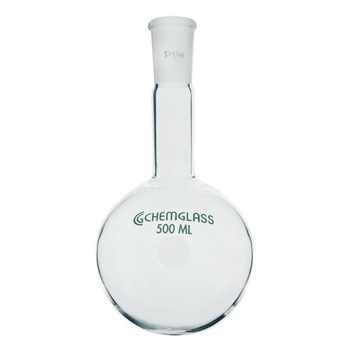 Glass Round Bottom Flask, Long Neck, 19/22 OJ, 50mL, Heavy Wall