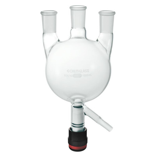 Round Bottom Flask, 2000mL Heavy Wall 3-Neck with Drain Valve
