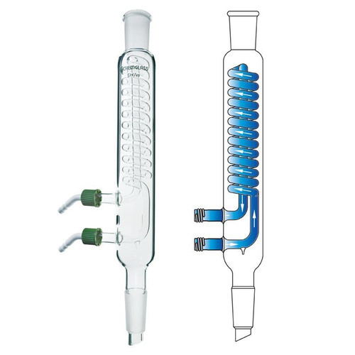 Coil Style Reflux Condenser, 24/40, 300mm OAH, Removable Hose Connections