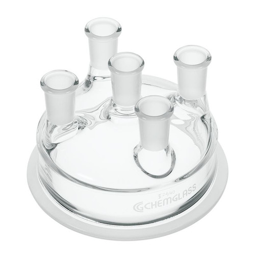 Reaction Vessel Lids, Borosilicate Glass, 5-Neck, 45/50 Center Neck, 4-29/42 Side Necks, 200mm Schott Flange