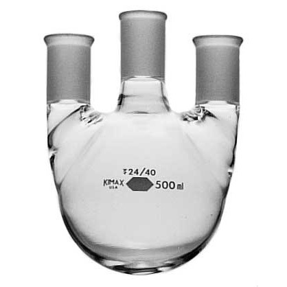 Kimble Full Length Three Vertical Neck Round Bottom Flasks