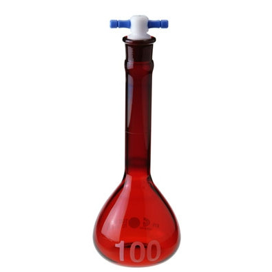 2000 ml Volumetric Flask, Heavy Duty Red Class A Low Actinic, PTFE Stopper