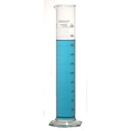 Kimble Educational Grade Cylinders with White Metric Scale, 2000ml, Case/6