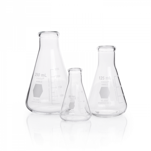 KIMBLE® KIMAX® Narrow Mouth, Erlenmeyer Flasks, Borosilicate Glass, 250 ml, case/48