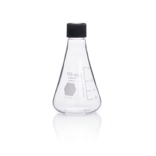 KIMBLE® KIMAX® Screw Cap Erlenmeyer Flasks, Borosilicate Glass, 125 ml, case/24