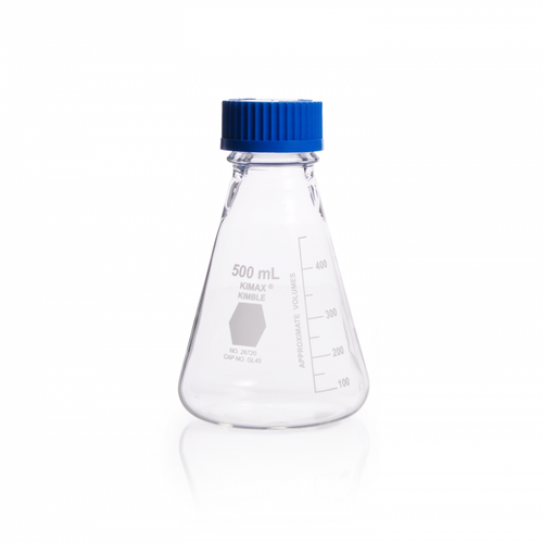 KIMBLE® KIMAX® Borosilicate Glass Cell Culture Erlenmeyer Flask with GL-45 Screw Thread, 500 ml, case/6