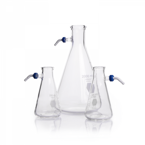 KIMBLE® KIMAX® Borosilicate Glass Graduated Filtering Flask with Quick-Release Hose Barb Connector, 500 mL, case/8