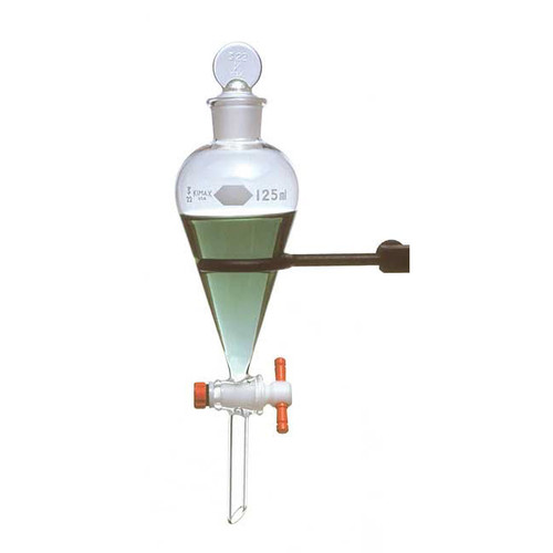 Kimble Squibb Separatory Funnel with PTFE Stopcock, 125ml, Case/4
