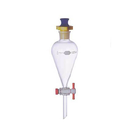 Kimble Squibb Separatory Funnel with PTFE Stopcock and Plastic Stopper, 125ml, Case/4