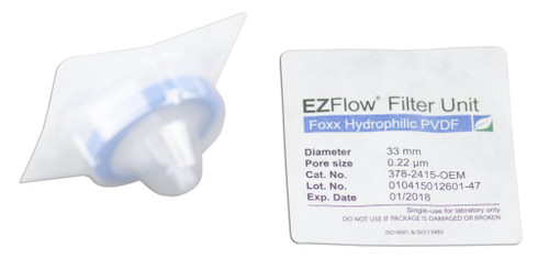 EZFlow 33mm Sterile Syringe Filter Hydrophilic PVDF, 100/pack
