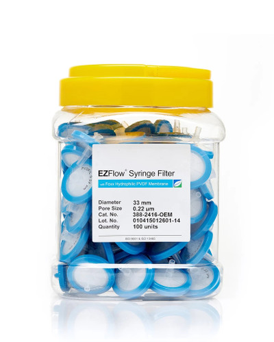 EZFlow Hydrophilic PVDF 33mm Syringe Filter, 100/Pack 