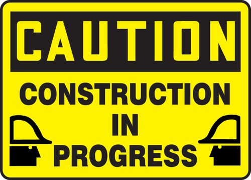 OSHA CAUTION Sign: Construction In Progress, 10 x 14", Each