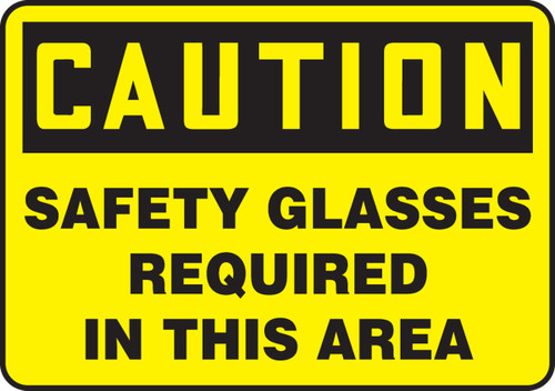 OSHA Safety Sign - CAUTION: Safety Glasses Required In This Area, 10" x 14", Pack/10