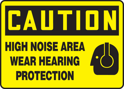 OSHA Safety Sign - CAUTION: High Noise Area - Wear Hearing Protection, 10" x 14", Pack/10