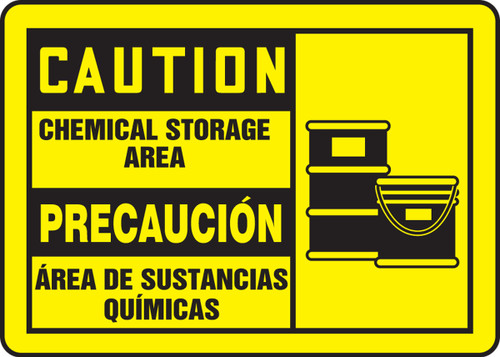 Bilingual OSHA Safety Sign - CAUTION: Chemical Storage Area, 10" x 14", Pack/10