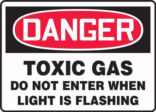 OSHA Safety Sign - DANGER: Toxic Gas Do Not Enter When Light Is Flashing, 10" x 14", Pack/10