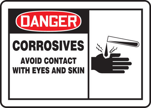 OSHA Safety Sign - DANGER: Corrosives - Avoid Contact With Eyes And Skin, 10" x 14", Pack/10