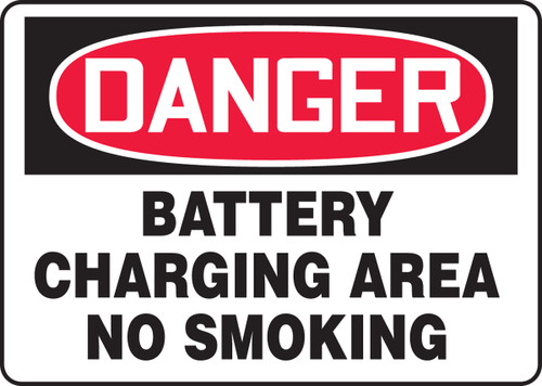 OSHA Safety Sign - DANGER: Battery Charging Area - No Smoking, 10" x 14", Pack/10