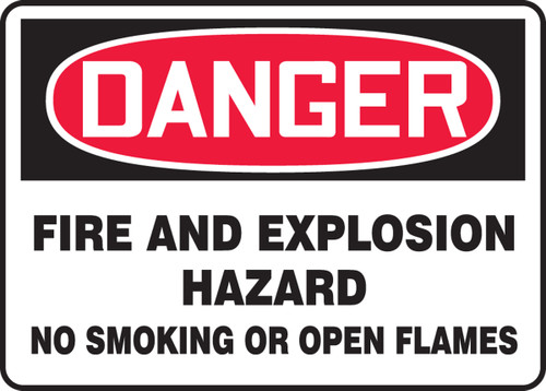 OSHA Safety Sign - DANGER: Fire and Explosion Hazard - No Smoking Or Open Flames, 10" x 14", Pack/10 OSHA Safety Sign - DANGER: Fire and Explosion Hazard - No Smoking Or Open Flames, 10" x 14", Pack/10