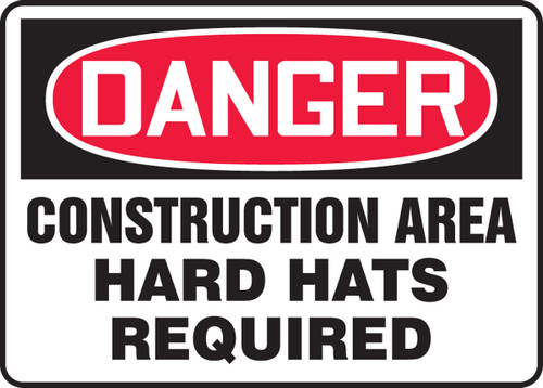 OSHA Safety Sign - DANGER: Construction Area - Hard Hats Required, 10" x 14", Pack/10