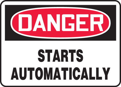 OSHA Danger Safety Sign - Starts Automatically, 10" x 14", Pack/10