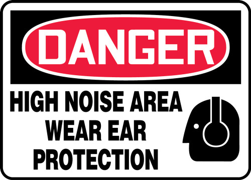 OSHA Safety Sign - DANGER: High Noise Area - Wear Ear Protection, 10" x 14", Pack/10