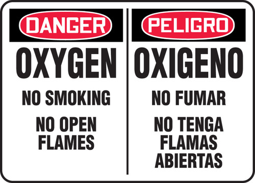 Bilingual OSHA Safety Sign - DANGER: Oxygen - No Smoking - No Open Flames, 10" x 14", Pack/10