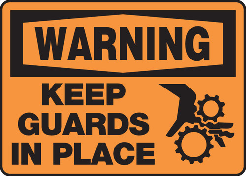 OSHA Warning Safety Sign: Keep Guards In Place, 10" x 14", Pack/10