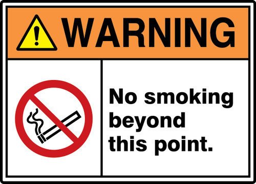 ANSI ISO Warning Safety Signs: No Smoking Beyond This Point., 10" x 14", Pack/10