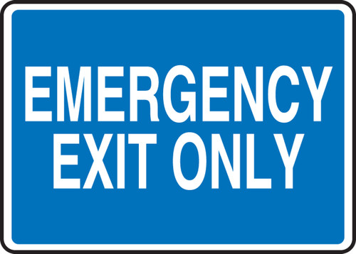 Safety Sign: Emergency Exit Only (White Text On Blue), 10" x 14", Pack/10