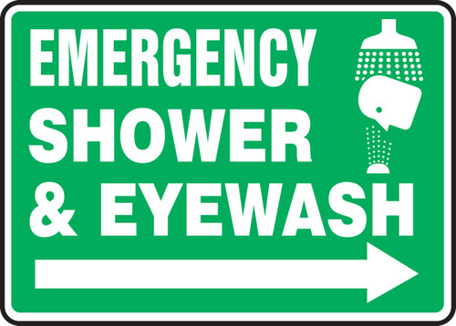 Safety Sign: Emergency Shower & Eyewash (Right Arrow), 10" x 14", Pack/10