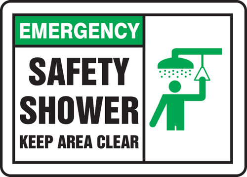 Emergency Safety Sign: Safety Shower - Keep Area Clear, 10" x 14", Pack/10