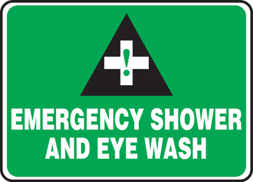 Safety Sign: Emergency Shower And Eye Wash, 10" x 14", Pack/10