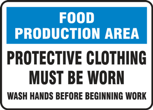 Safety Signs: Food Production Area - Protective Clothing Must Be Worn, 10" x 14", Pack/10