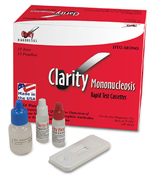 Infectious Disease Test, Mononucleosis Cassettes, CLIA Waived, Whole Blood Only, Includes Solution, Tubes, Controls, pack/15