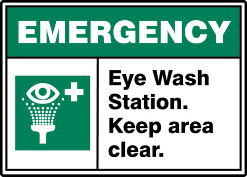 ANSI ISO Emergency Safety Sign: Eye Wash Station - Keep Area Clear, 10" x 14", Pack/10 ANSI ISO Emergency Safety Sign: Eye Wash Station - Keep Area Clear, 10" x 14", Pack/10