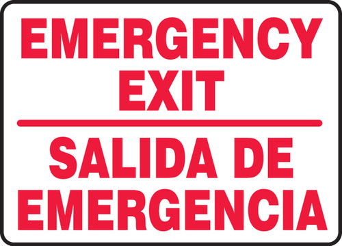 Bilingual Safety Sign: Emergency Exit, 10" x 14", Pack/10