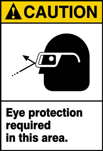 ANSI Safety Sign - CAUTION: Eye Protection Required In This Area., 14" x 10", Pack/10