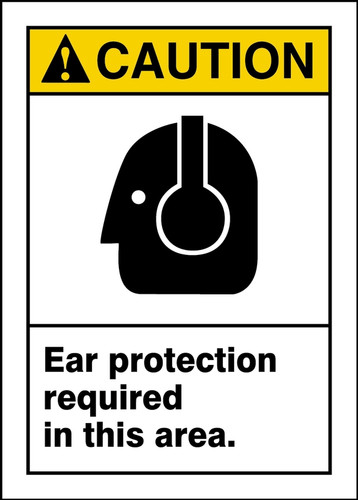 ANSI Safety Sign - CAUTION: Ear Protection Required In This Area., 14" x 10", Pack/10