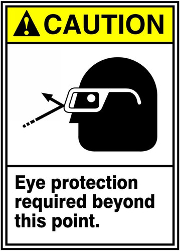 ANSI Safety Sign - CAUTION: Eye Protection Required Beyond This Point, 14" x 10", Pack/10