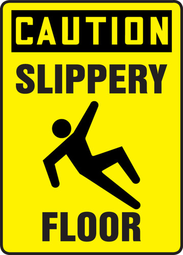 OSHA Safety Sign - CAUTION: Slippery Floor, 14" x 10", Pack/10