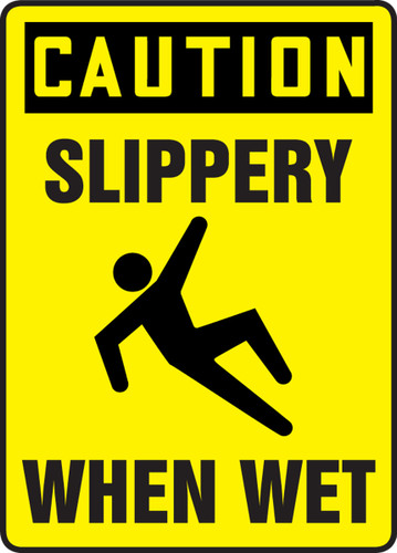 OSHA Safety Sign - CAUTION: Slippery When Wet, 14" x 10", Pack/10