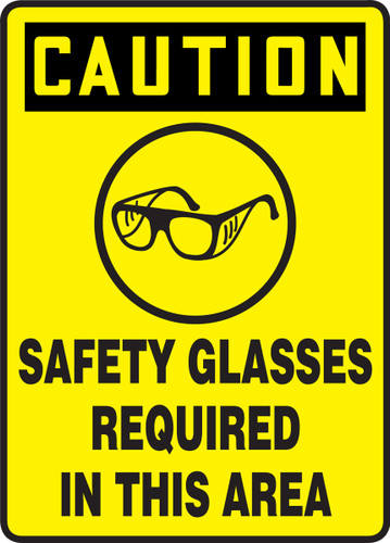 OSHA Safety Sign - CAUTION: Safety Glasses Required In This Area, 14" x 10", Pack/10