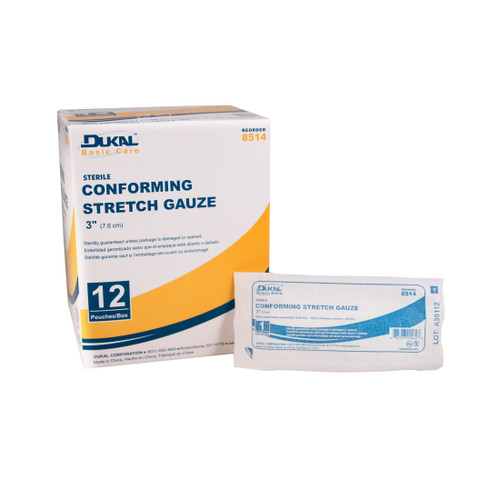 Basic Conforming Stretch Gauze, 3" Sterile, 12 rolls per bag, case/8