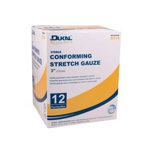 Basic Conforming Stretch Gauze, 3" Sterile, 12 rolls per bag, case/8